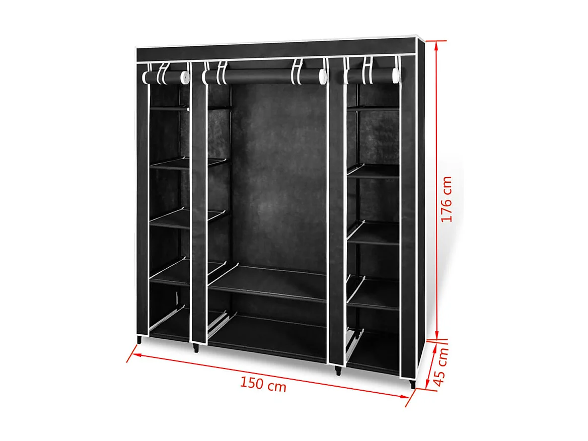 Kledingkast met vakken en stangen 45x150x176 cm stof zwart