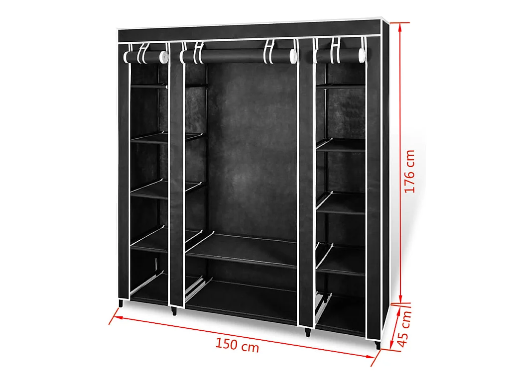 Armadio in Tessuto con Scomparti e Aste 45x150x176 cm Nero