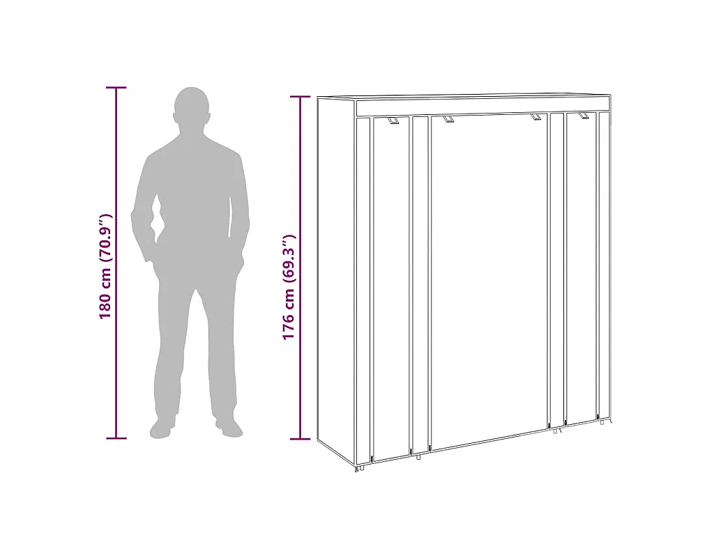 Armadio in Tessuto con Scomparti e Aste 45x150x176 cm Nero