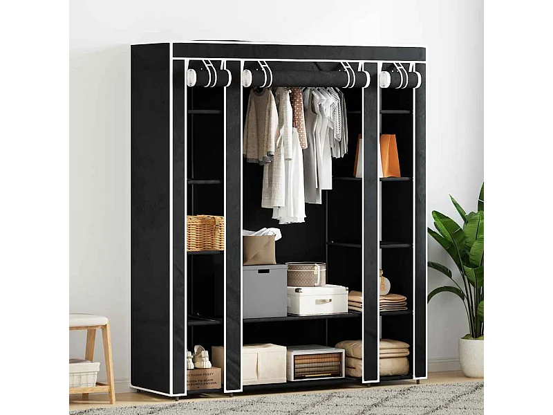 Stoffschrank mit Fächern Kleiderstangen 45×150×176 cm Schwarz