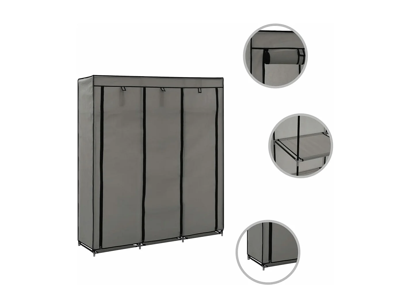 Armoire avec compartiments et barres Gris 150x45x175 cm Tissu