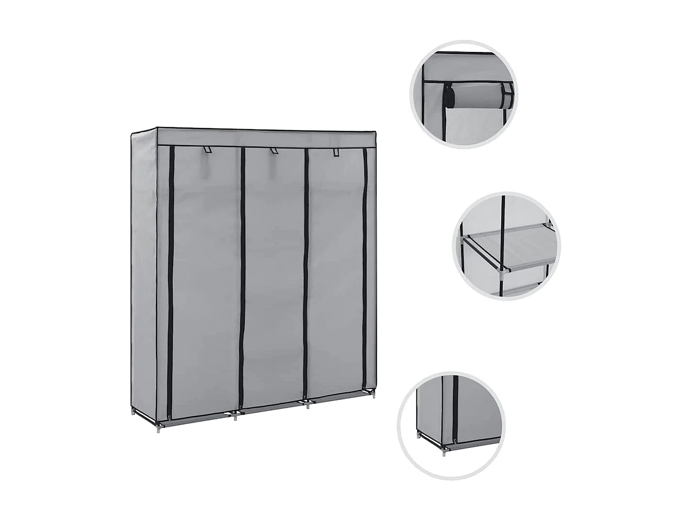 Armoire avec compartiments et barres Gris 150x45x175 cm Tissu