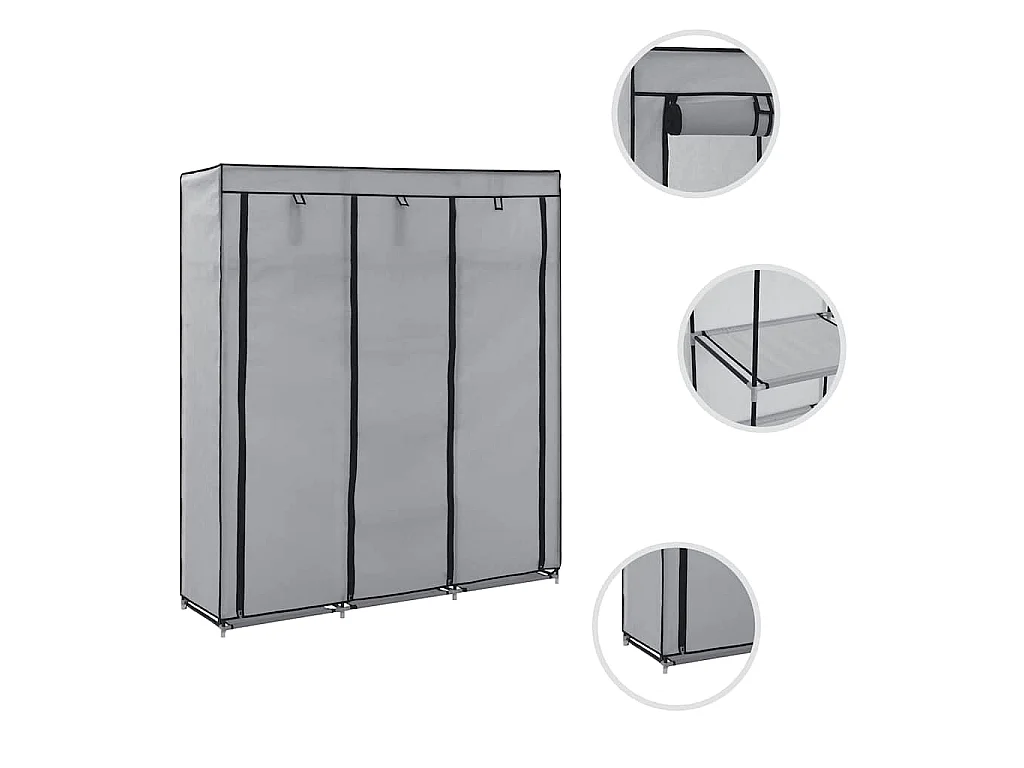 Armoire avec compartiments et barres Gris 150x45x175 cm Tissu