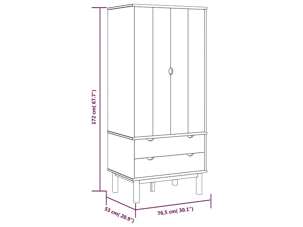 Garde-robe OTTA 76,5x53x172 cm Bois massif de pin
