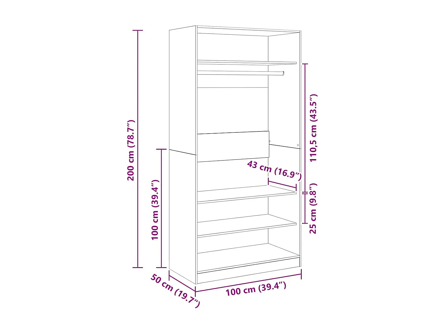 Garde-robe Blanc 100 x 50 x 200 cm Bois d'ingénierie