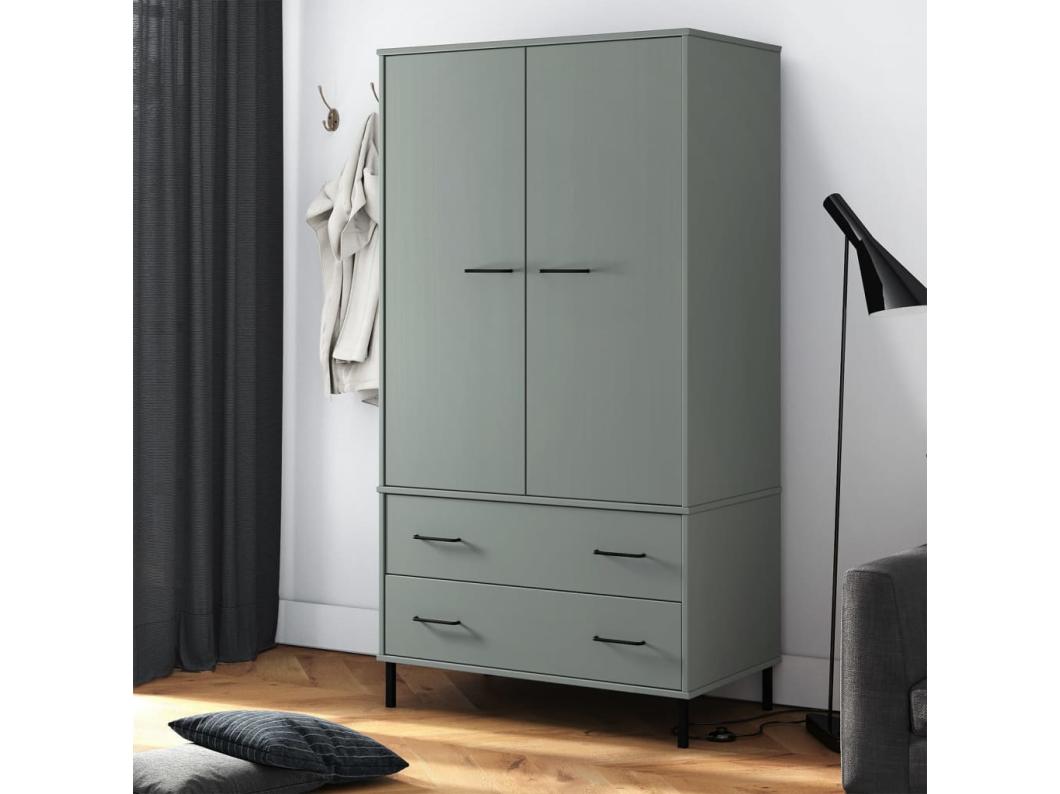 Kleiderschrank OSLO Metallbeine Grau 90x55x172,5cm Massivholz