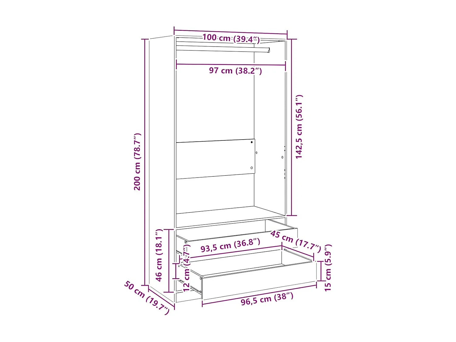 Garde-robe Chêne marron 100x50x200 cm Bois d'ingénierie