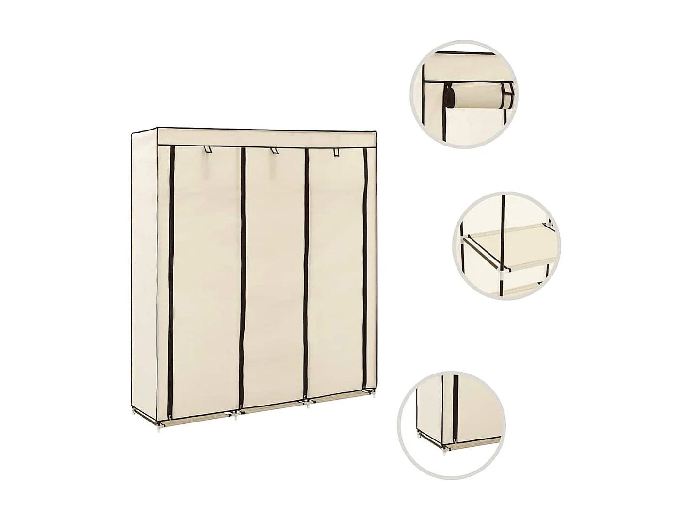 Armoire avec compartiments et barres Crème 150x45x175 cm Tissu