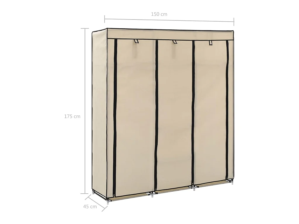Armoire avec compartiments et barres Crème 150x45x175 cm Tissu