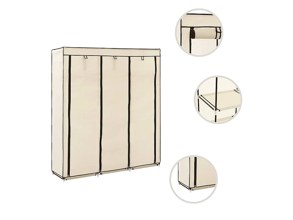 Armoire avec compartiments et barres Crème 150x45x175 cm Tissu