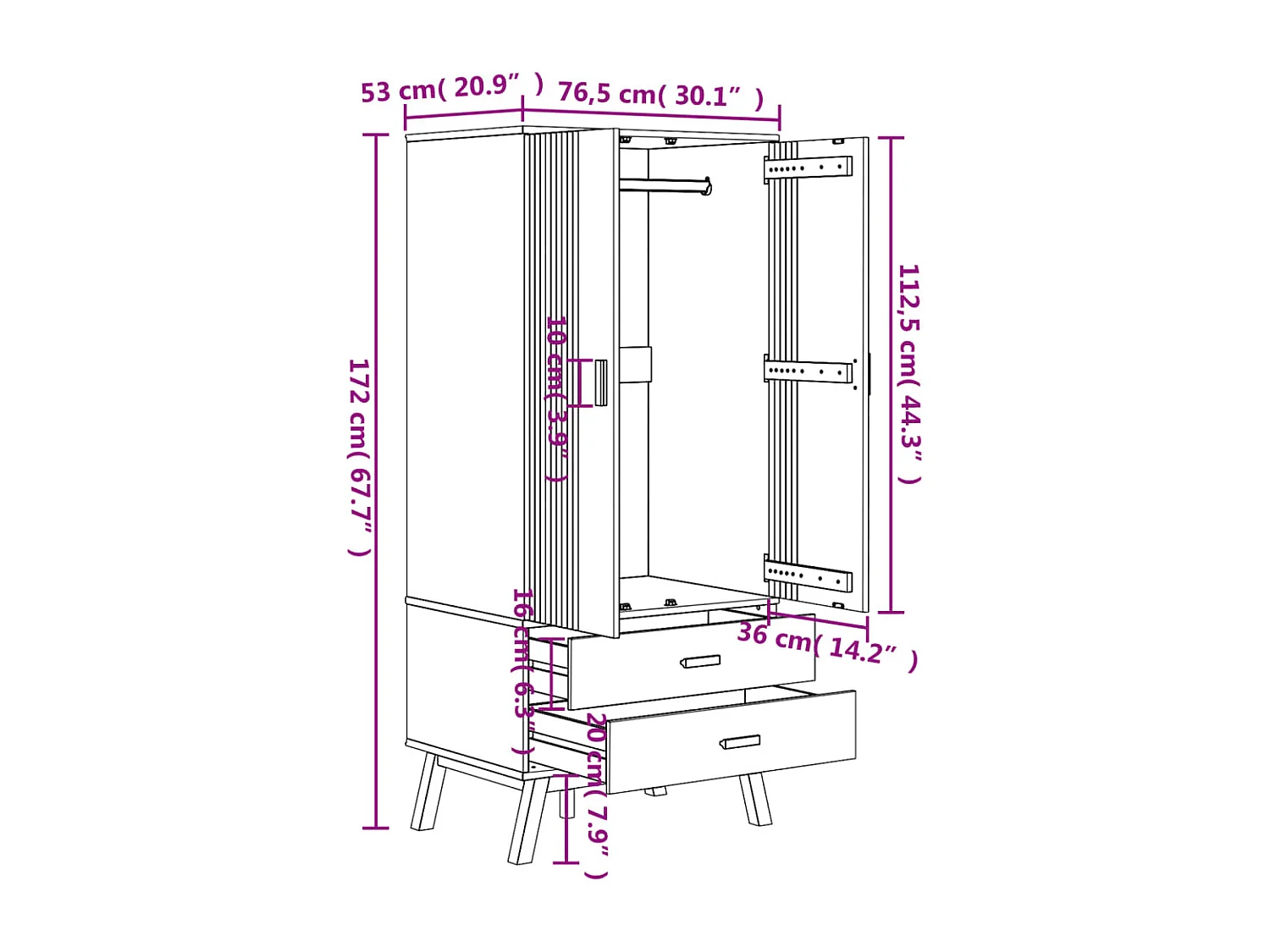 Garde-robe OLDEN marron 76,5x53x172 cm bois massif de pin