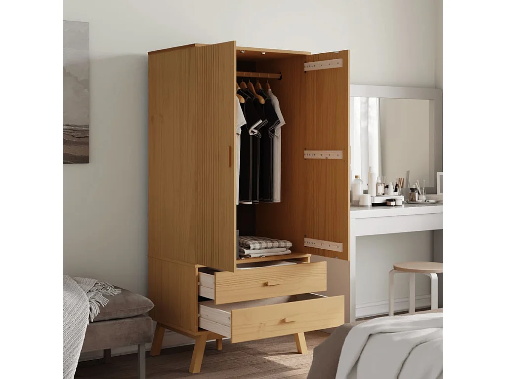 Kledingkast OLDEN 76,5x53x172 cm massief grenenhout bruin