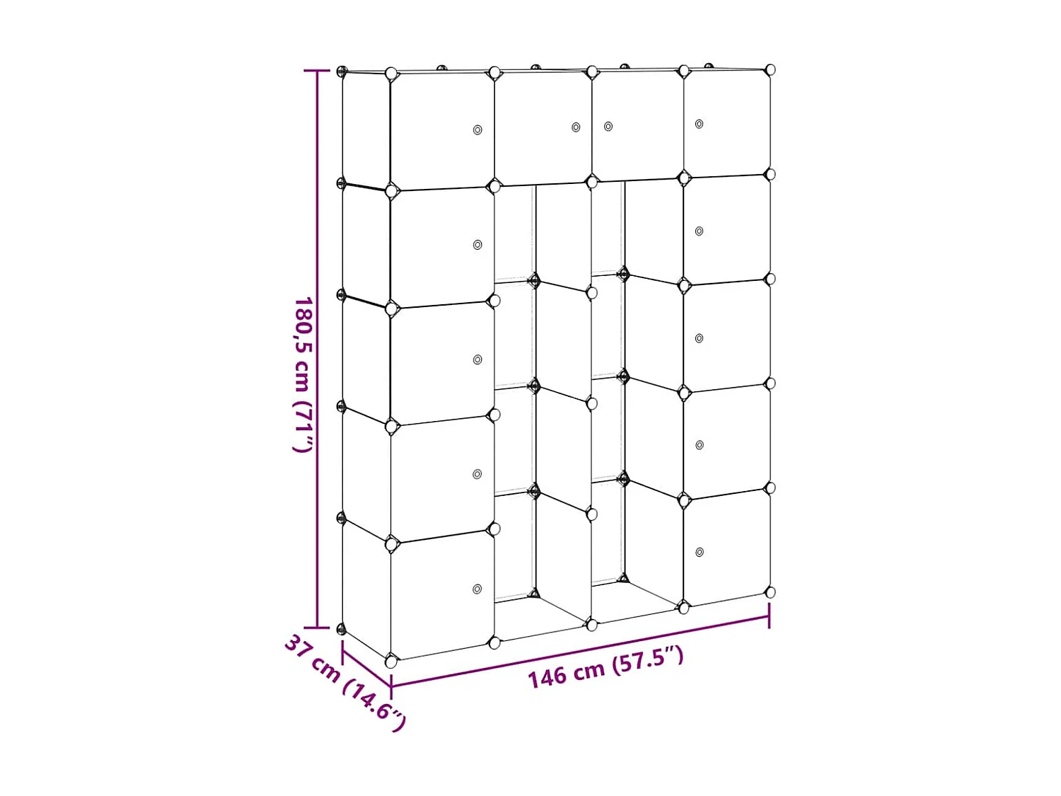 Modulaire kast met 14 compartimenten wit 37 x 146 x 180,5 cm