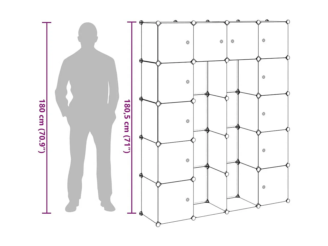 Modulaire kast met 14 compartimenten wit 37 x 146 x 180,5 cm