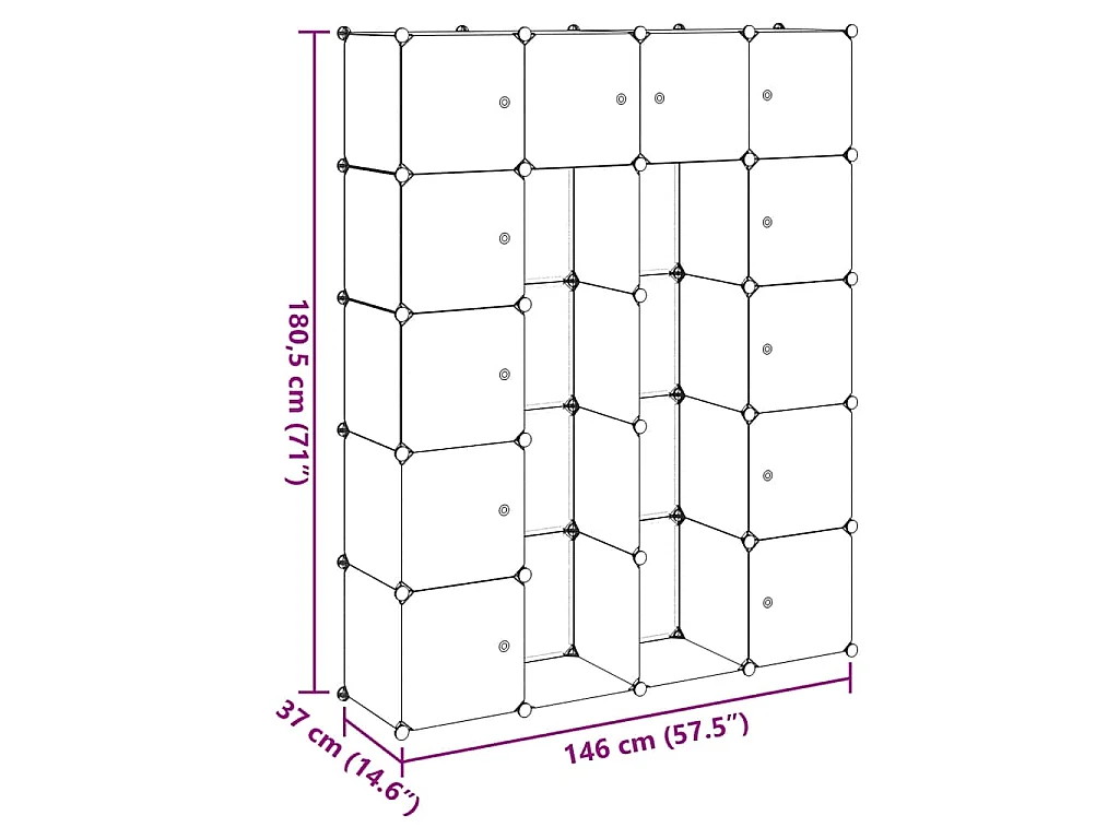 Modulaire kast met 14 compartimenten wit 37 x 146 x 180,5 cm