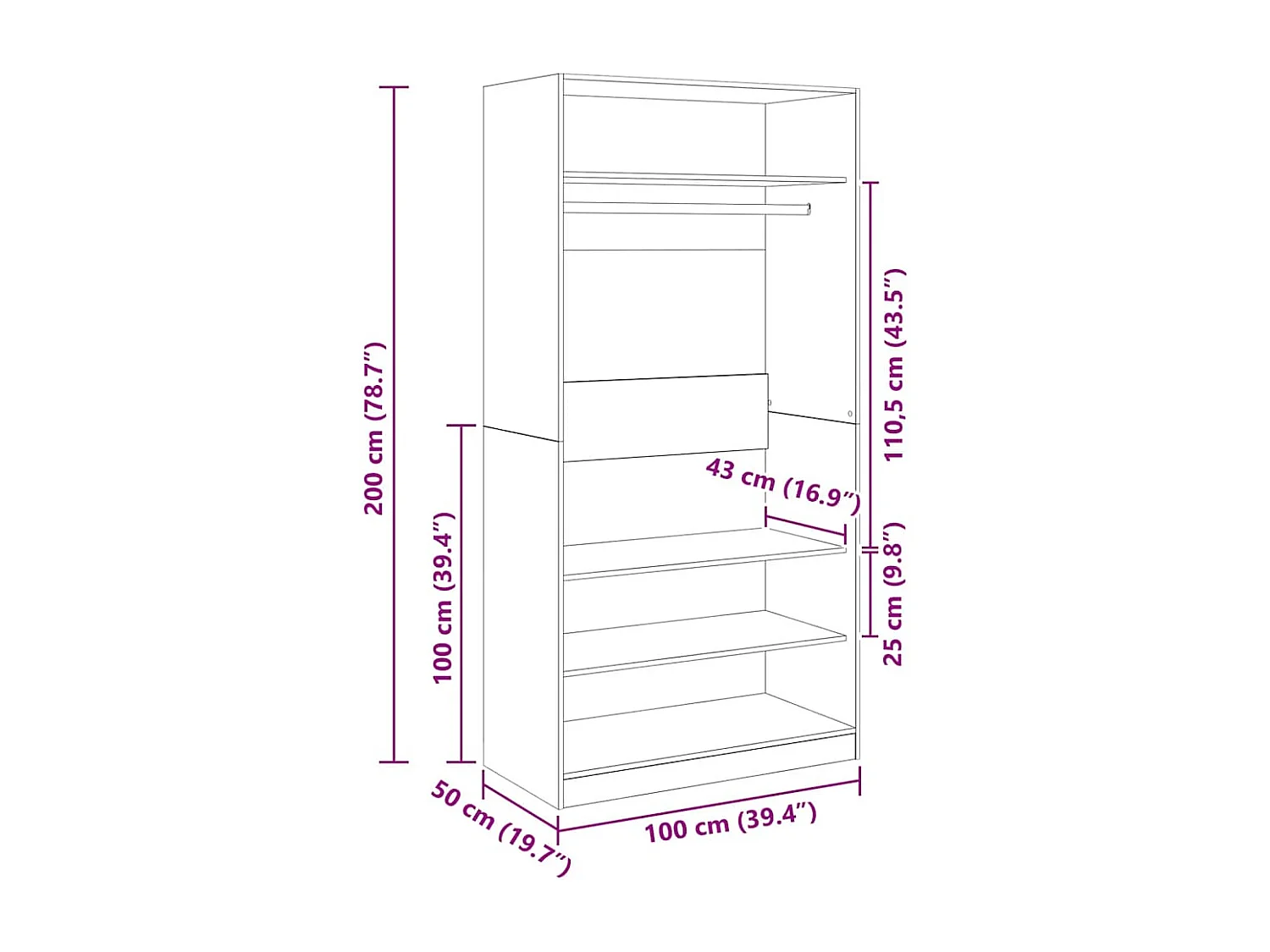 Garde-robe Chêne sonoma 100x50x200 cm Bois d'ingénierie