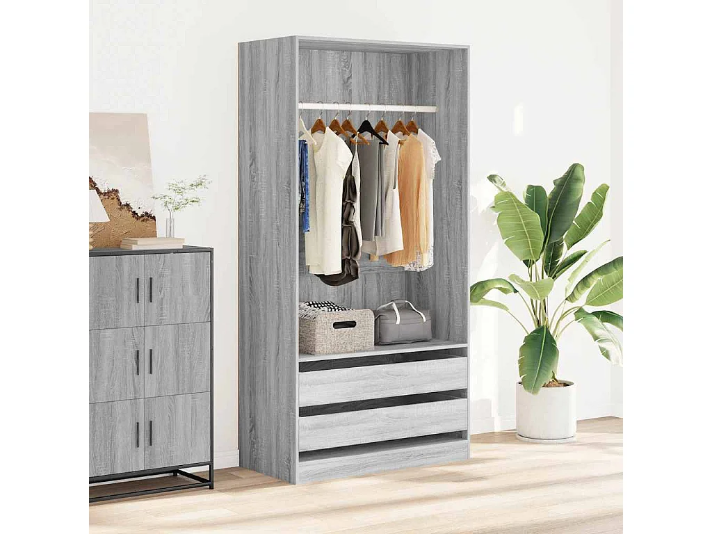 Armadio Grigio Sonoma 100x50x200 cm in Legno Multistrato