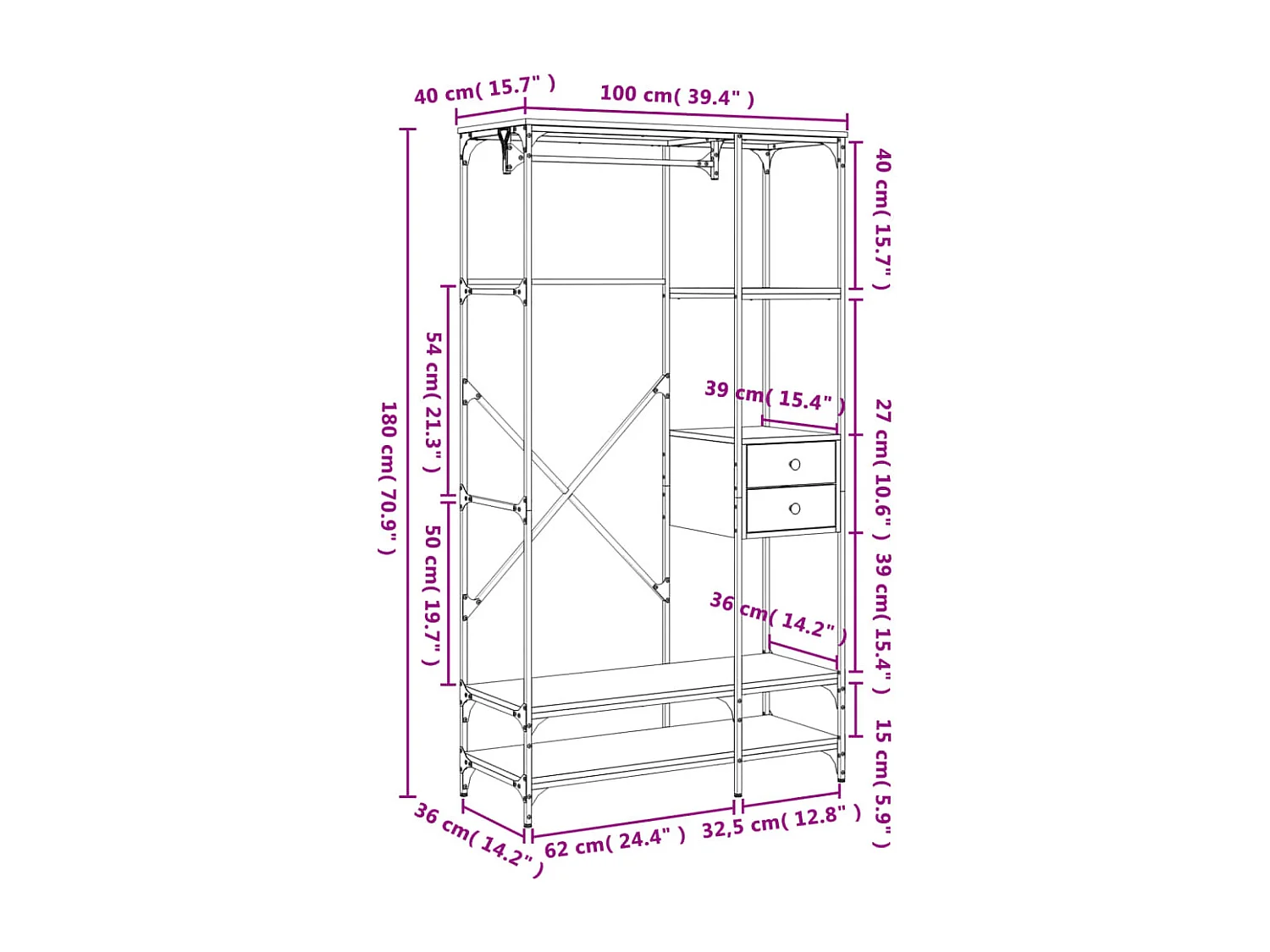 Armoire à tiroirs sonoma gris 100x40x180 cm bois d'ingénierie