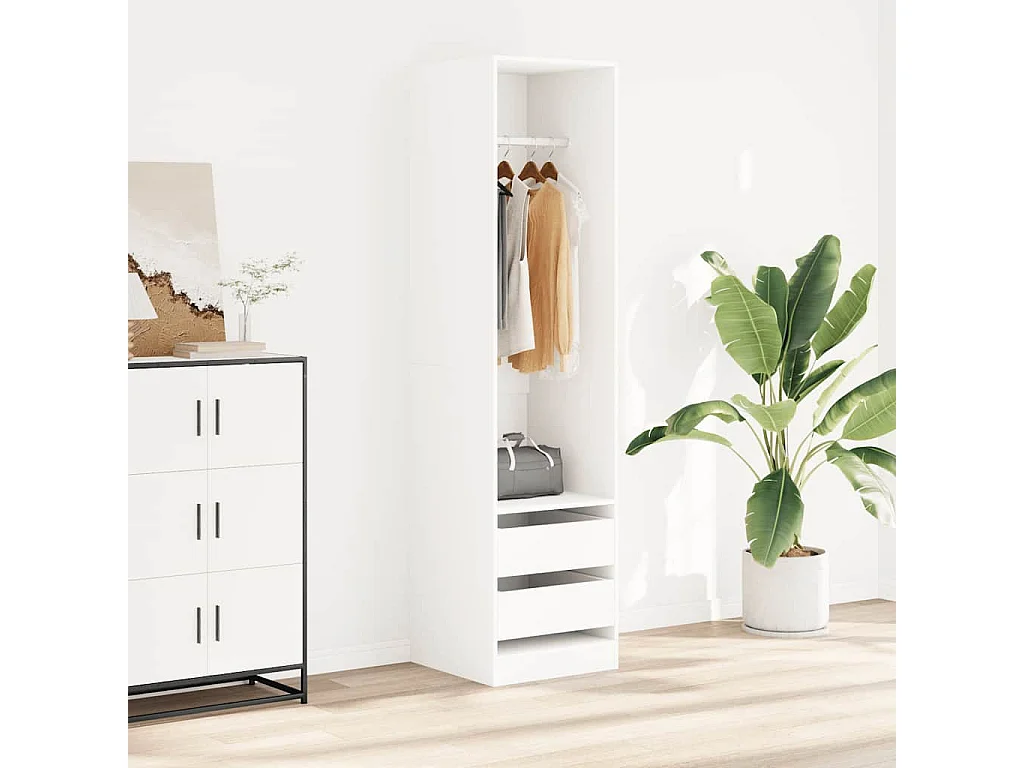 Armadio con Cassetti Bianco 50x50x200 cm in Legno Multistrato