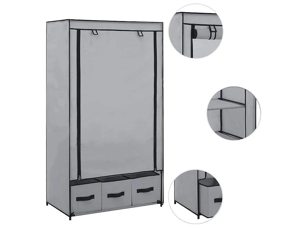 Kleiderschrank Grau 87 x 49 x 159 cm Stoff