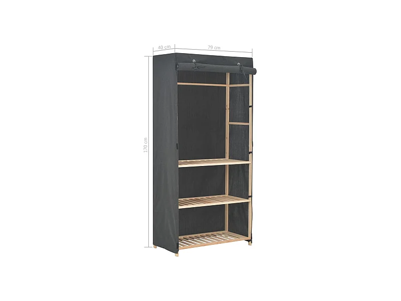 Armadio a 3 Ripiani Grigio 79x40x170 cm in Tessuto