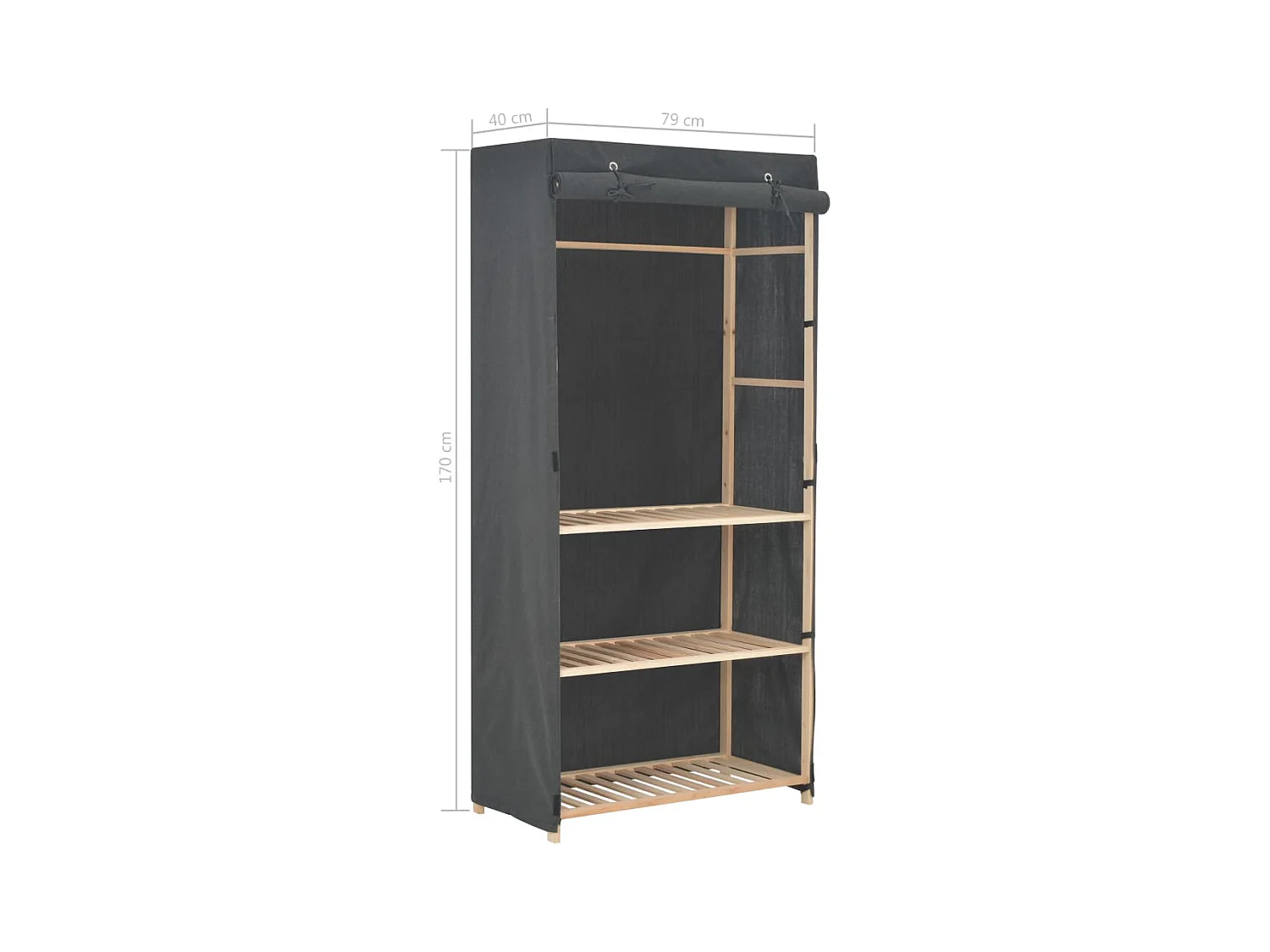 3-stufiger Kleiderschrank Grau 79 x 40 x 170 cm Stoff