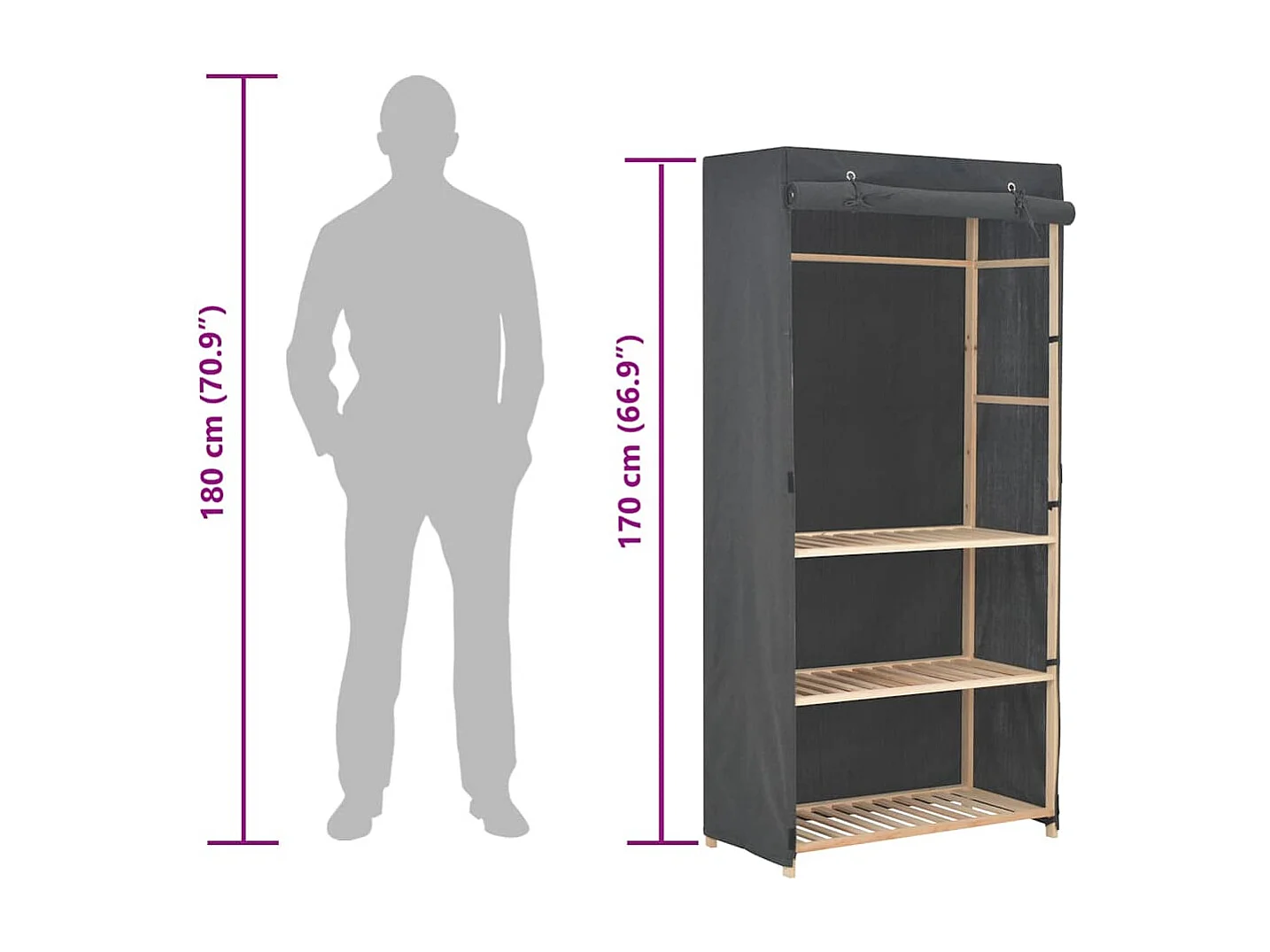 Garde-robe à 3 niveaux Gris 79 x 40 x 170 cm Tissu