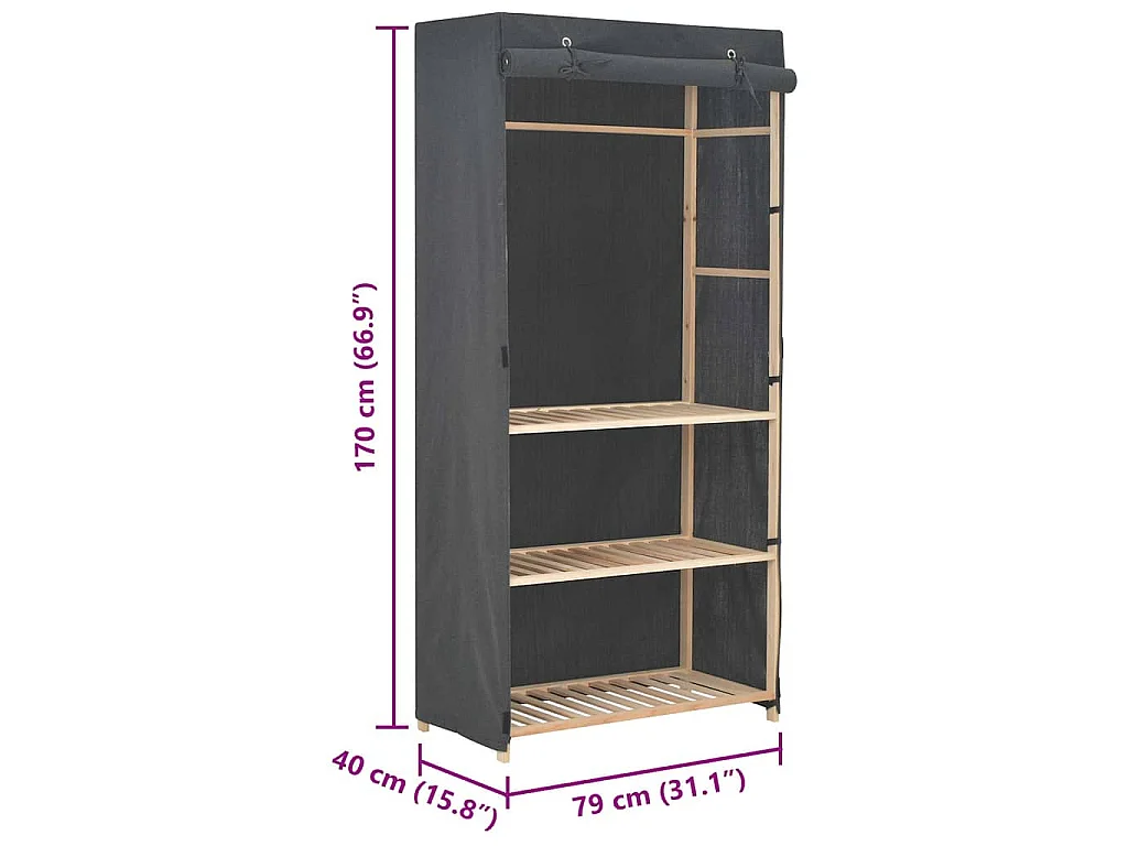 Armadio a 3 Ripiani Grigio 79x40x170 cm in Tessuto