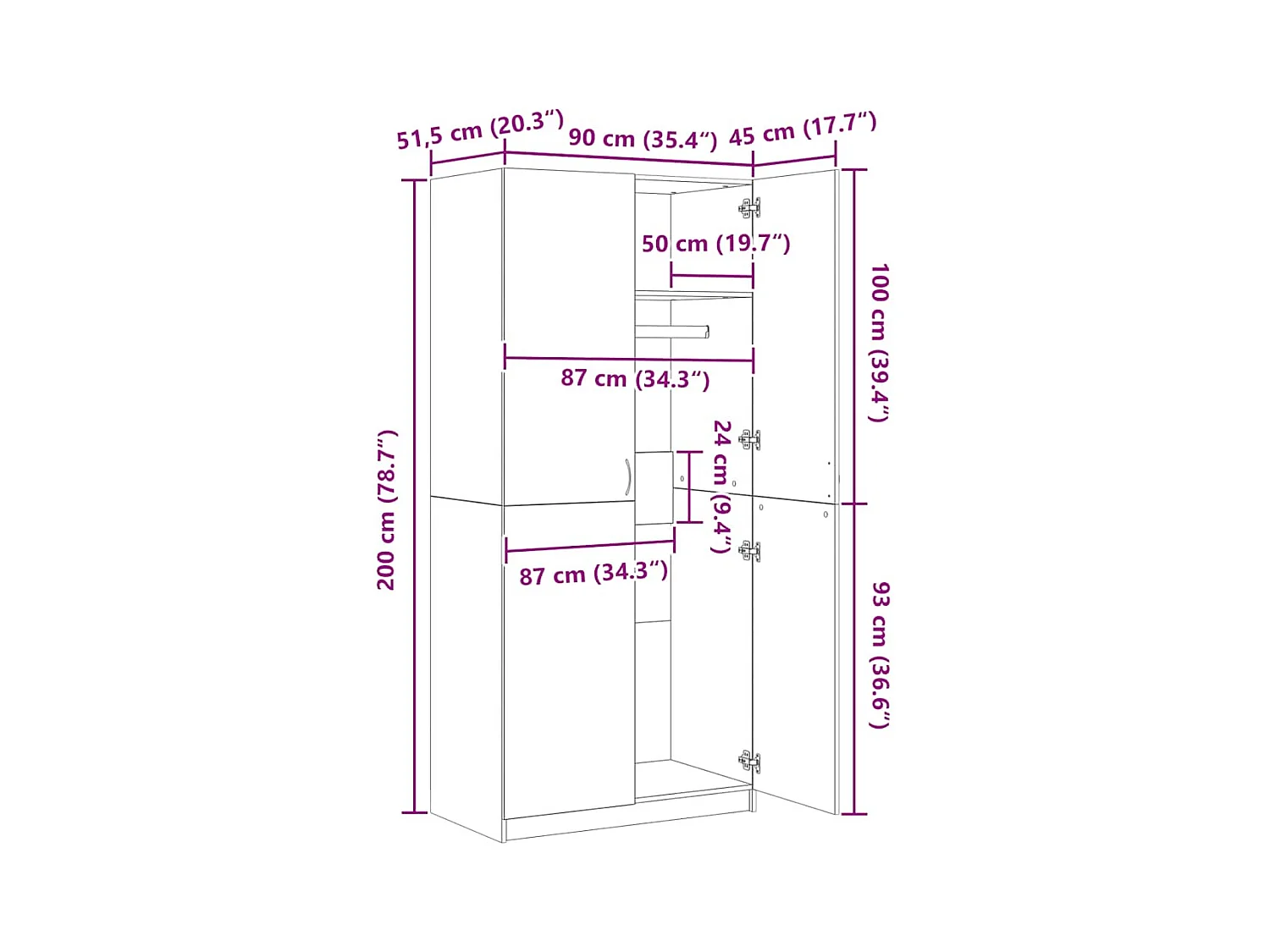Garde-robe Blanc 90x52x200 cm Bois d’ingénierie