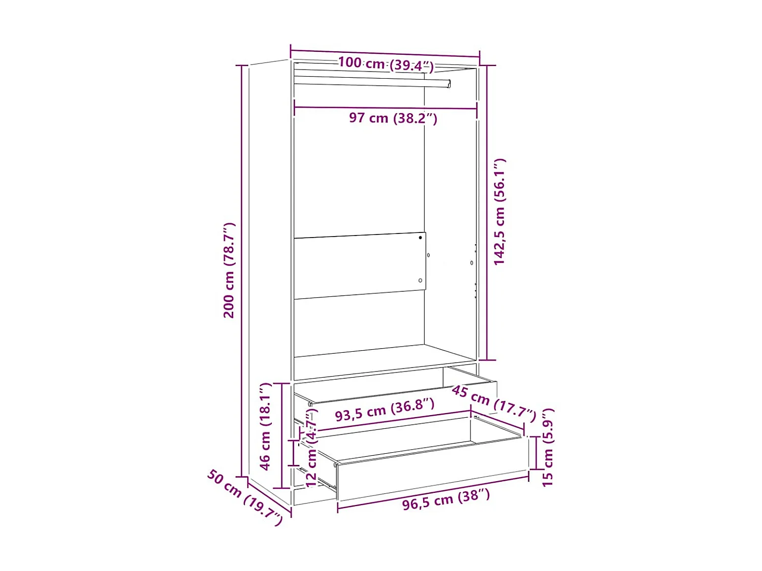 Garde-robe Blanc 100x50x200 cm Bois d'ingénierie