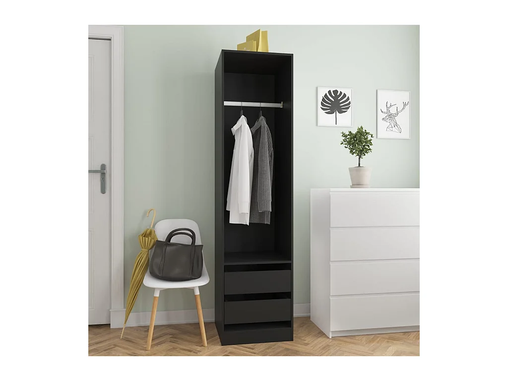 Garde-robe avec tiroirs Noir 50x50x200 cm Bois d'ingénierie