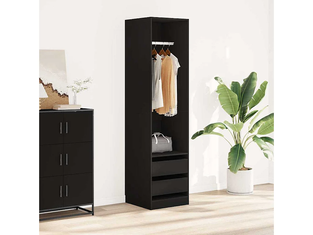Armadio con Cassetti Nero 50x50x200 cm in Legno Multistrato