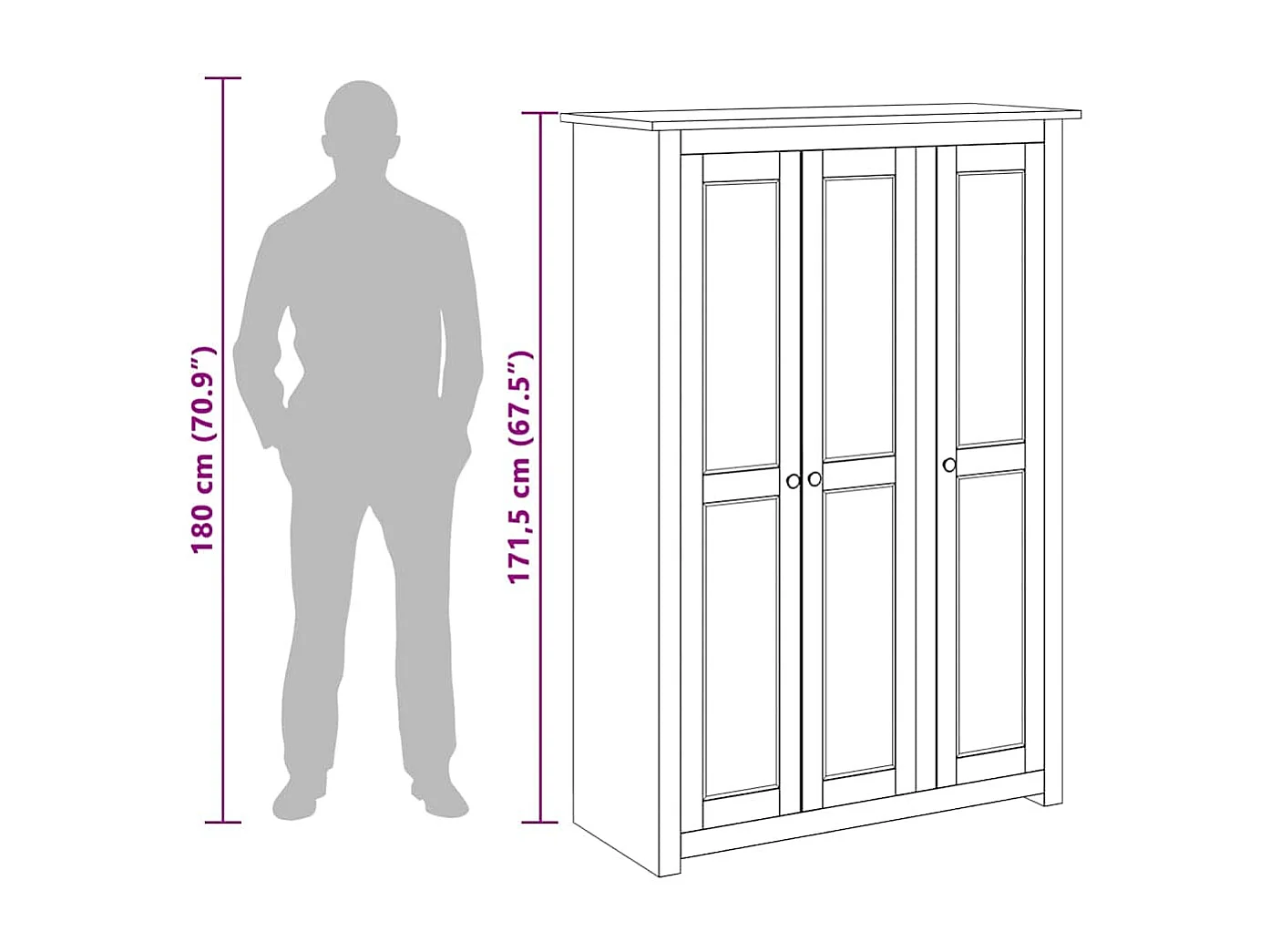 Garde-robe à 3 portes 118x50x171,5 cm Pin Assortiment Panama