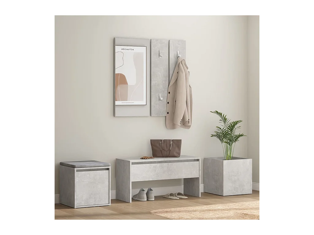 Garderobe set bewerkt hout betongrijs