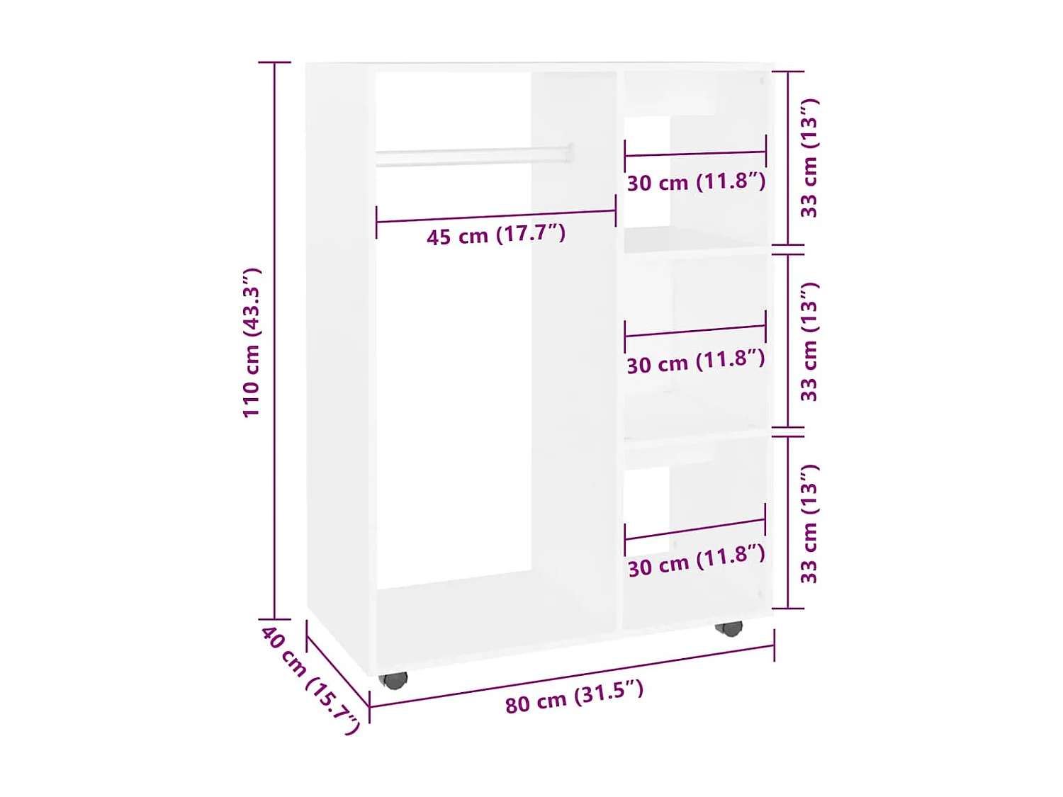Kleiderschrank Weiß 80x40x110 cm Holzwerkstoff