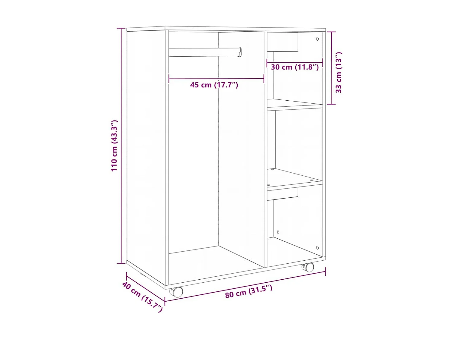 Kleiderschrank Weiß 80x40x110 cm Holzwerkstoff