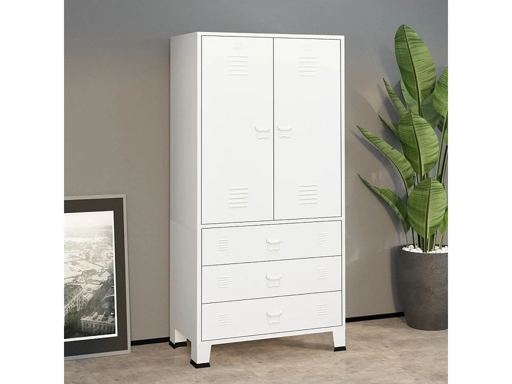 Industrial Kleiderschrank Weiß 90x50x180 cm Metall