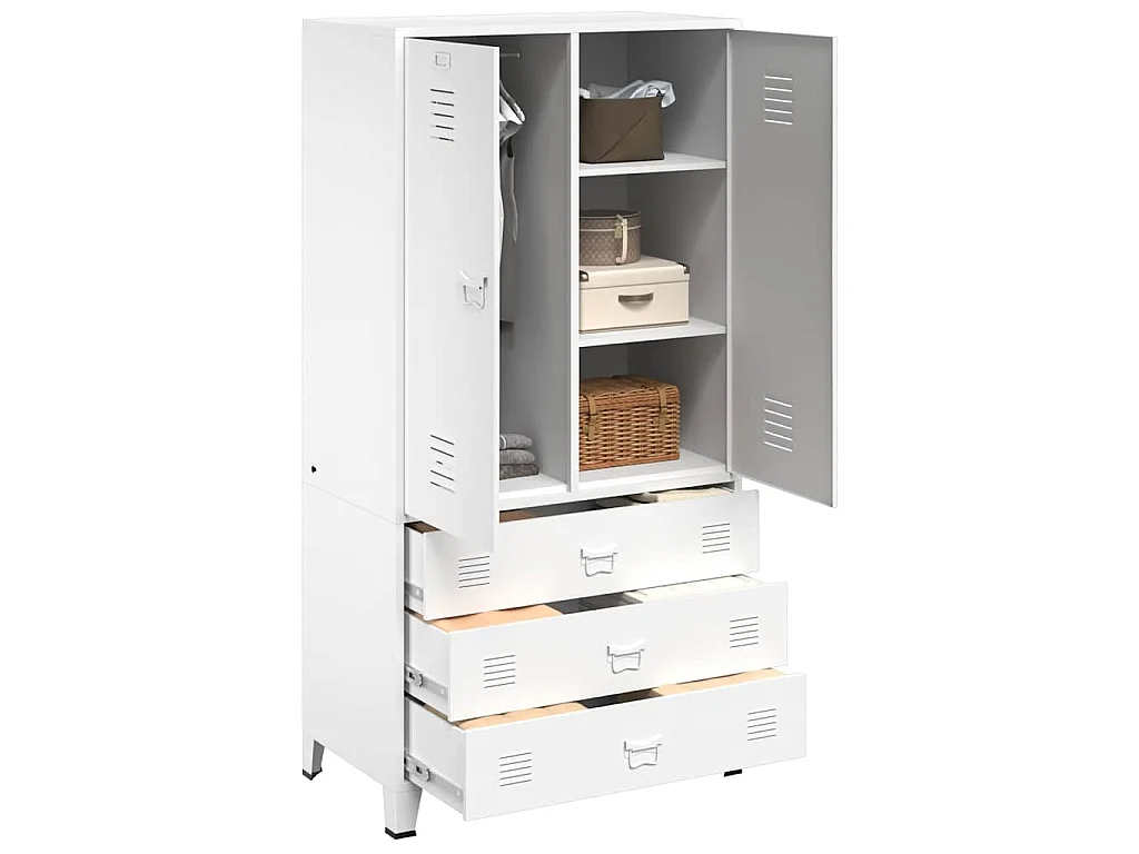 Kledingkast industrieel 90x50x180 cm metaal wit