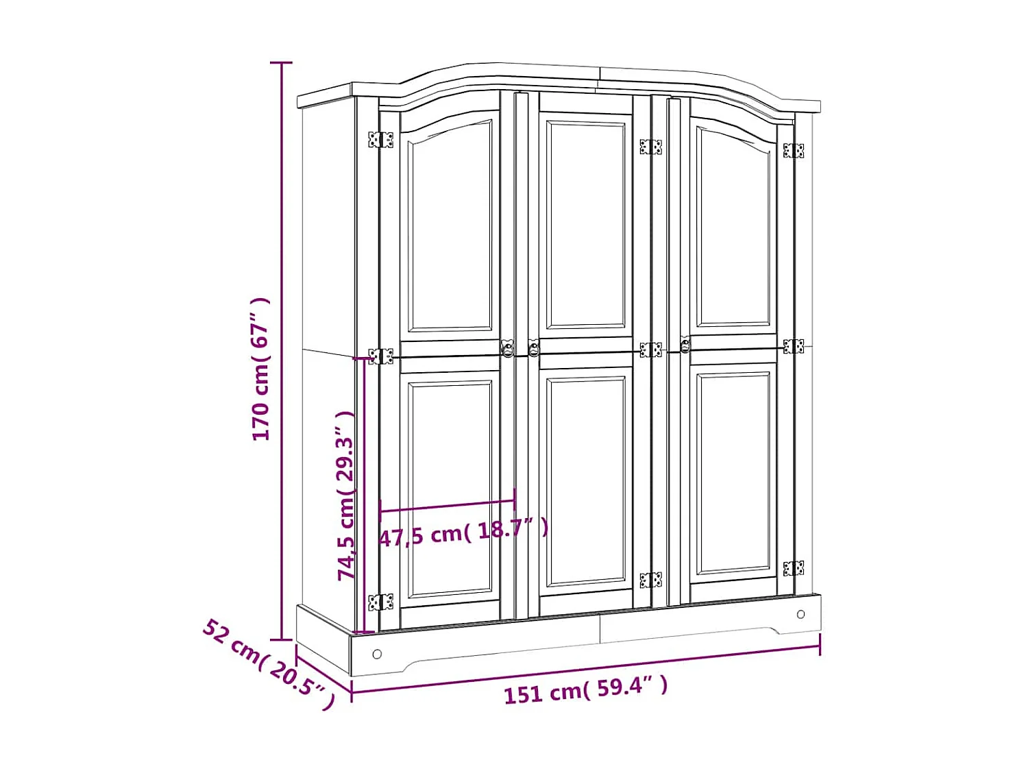 Armario madera de pino Mexicano estilo Corona gris 3 puertas