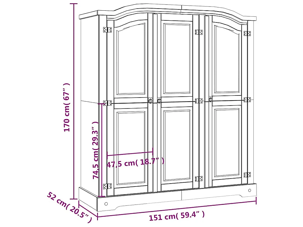 Armario madera de pino Mexicano estilo Corona gris 3 puertas