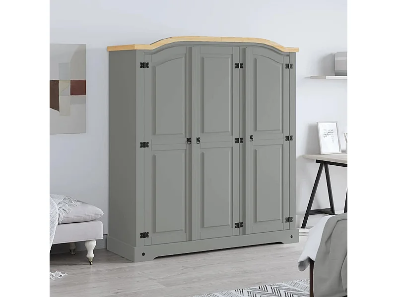 Armadio in Legno di Pino Messicano Corona 3 Ante Grigio