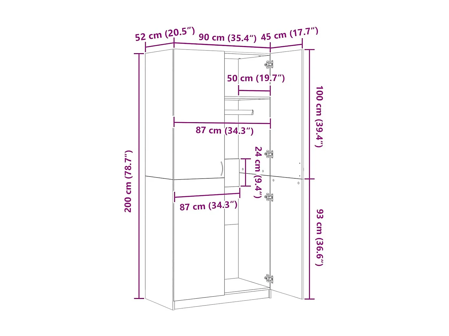 Garde-robe Sonoma gris 90x52x200 cm Bois d'ingénierie