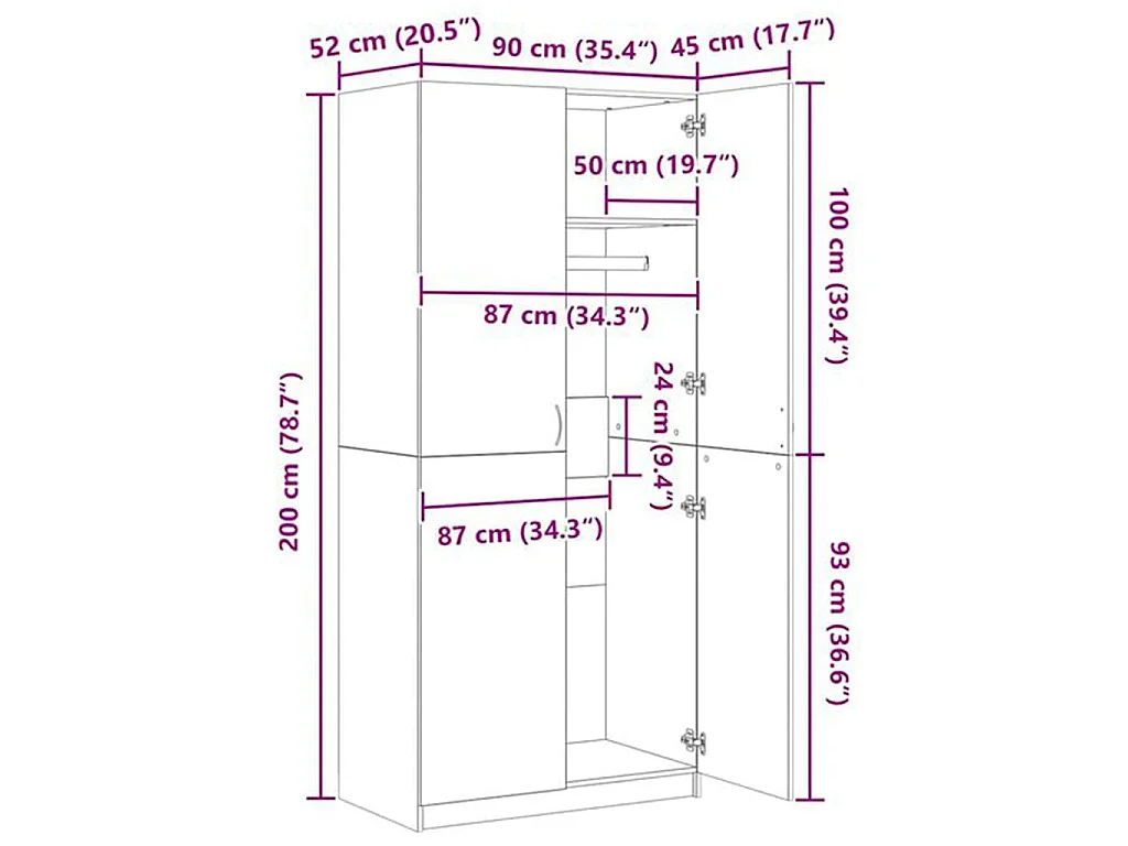 Garde-robe Sonoma gris 90x52x200 cm Bois d'ingénierie