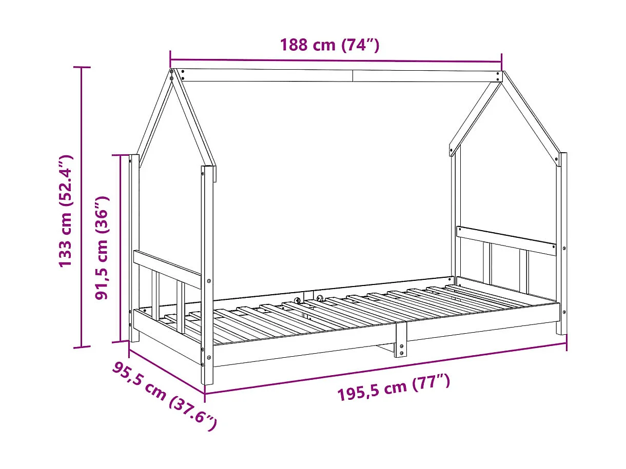 Kinderbedframe massief grenenhout wasbruin 90x190 cm