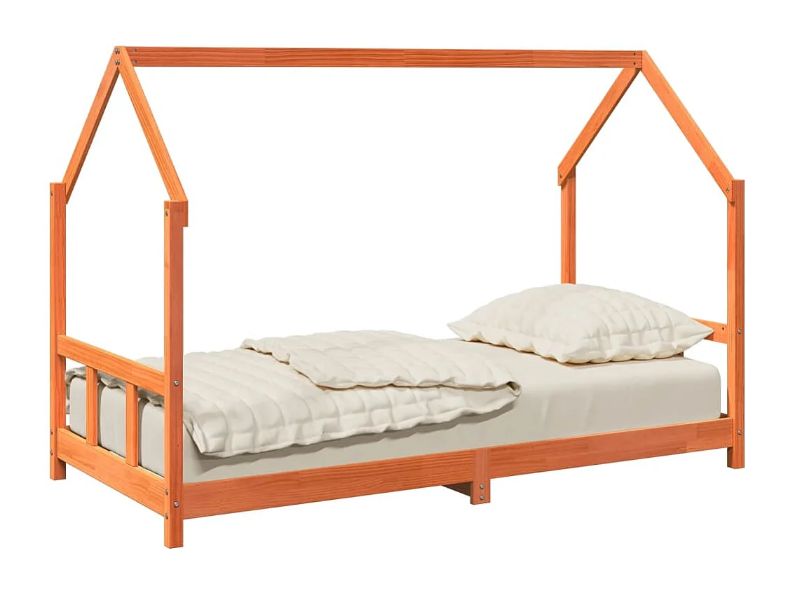 Kinderbedframe massief grenenhout wasbruin 90x190 cm