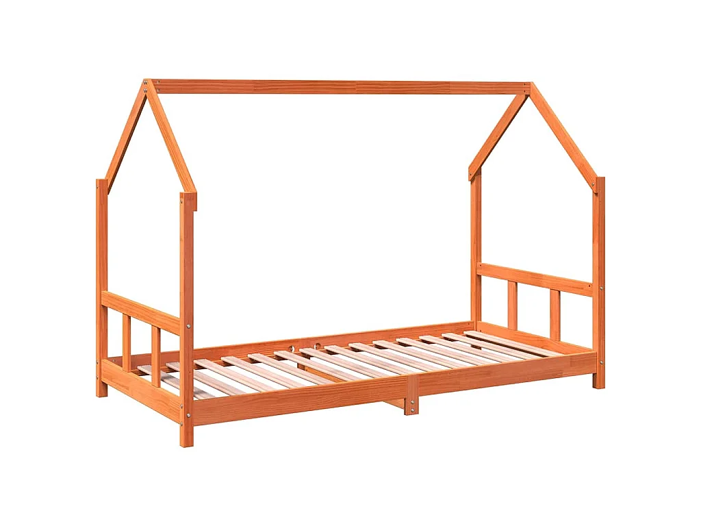 Kinderbedframe massief grenenhout wasbruin 90x190 cm
