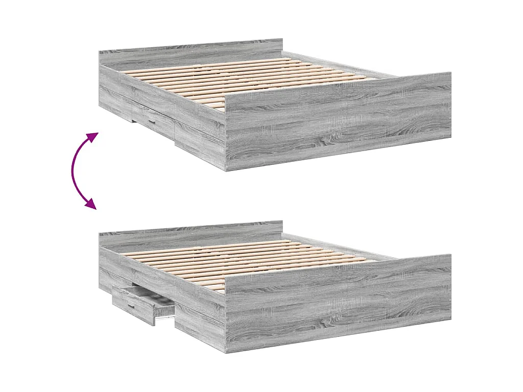 Cadre de lit avec tiroirs sans matelas sonoma gris 140x200 cm