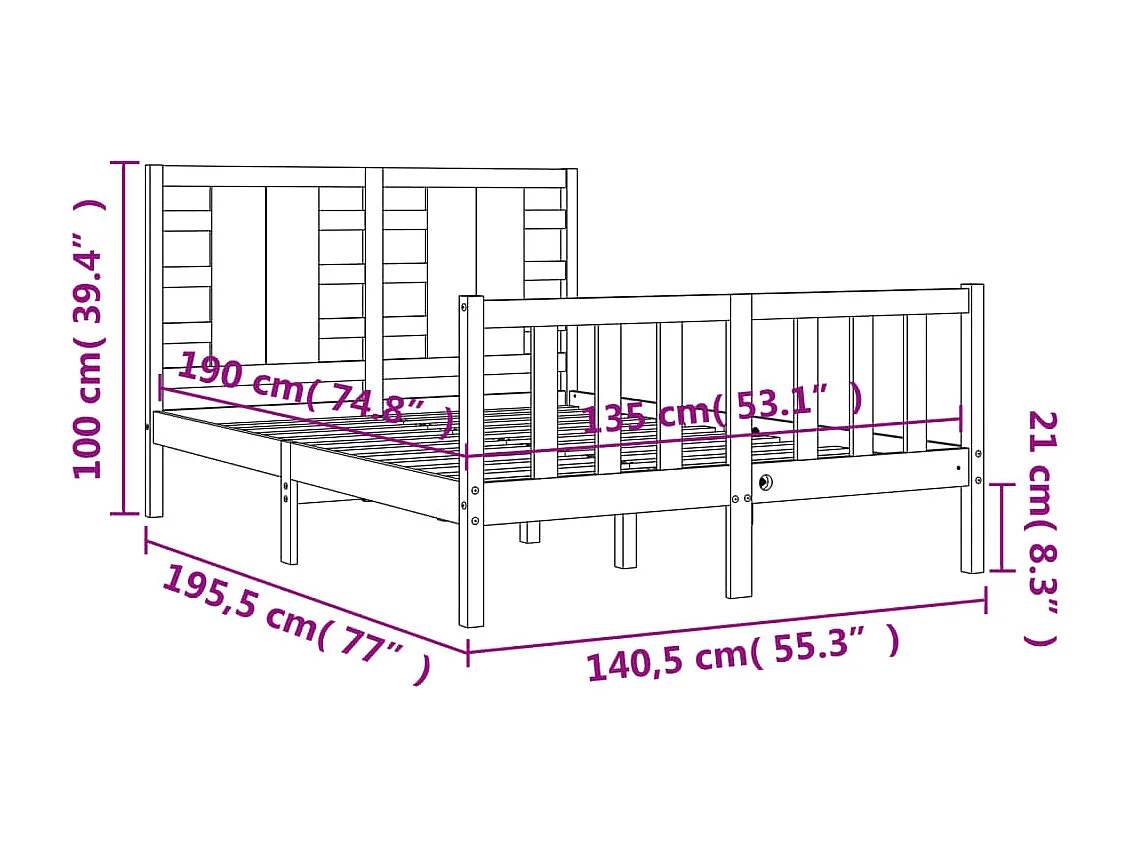 Bedframe met hoofdbord massief hout wit