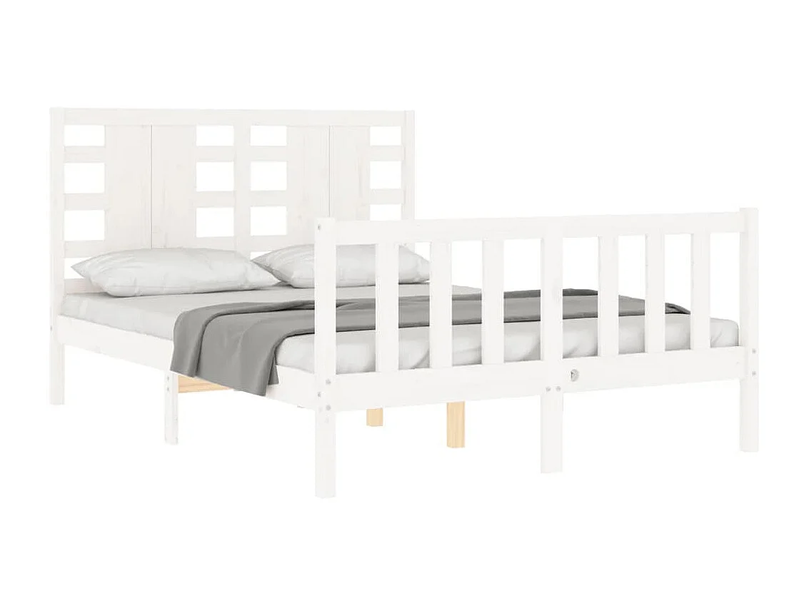 Bedframe met hoofdbord massief hout wit