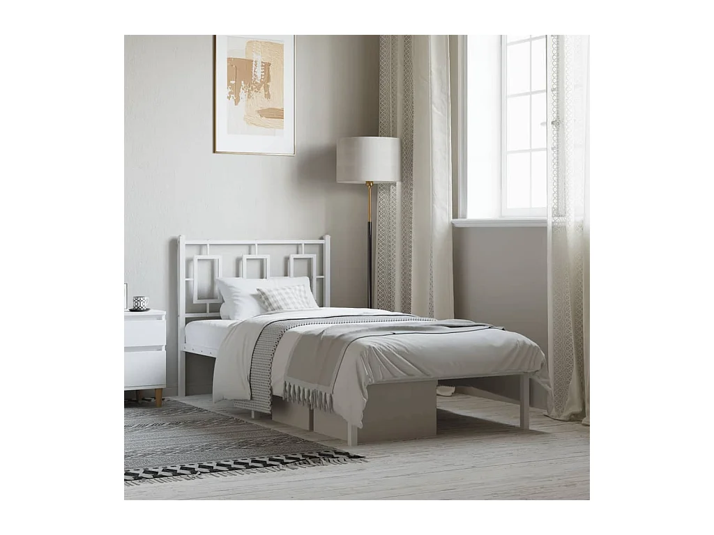 Cadre de lit métal sans matelas avec tête de lit blanc 90x200cm